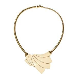 Crown Trifari Vintage 50s 60s Statement Necklace Ivory Lucite Gold Tone MCM